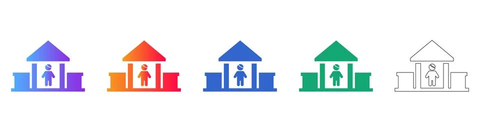 Person Inside Structure Icon Set Stock Illustration