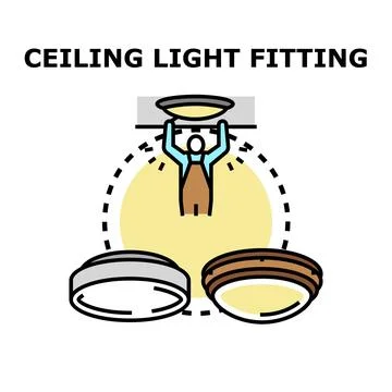 Person installing ceiling light fitting fixture on ceiling Stock Illustration