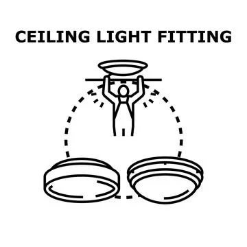 Person installing ceiling light fitting fixture on ceiling Stock Illustration