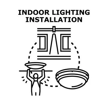 Person installing ceiling light fixture inside Stock Illustration