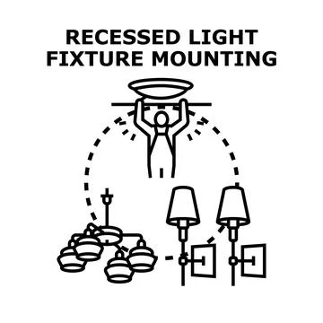 Person installing recessed ceiling light fixture Stock Illustration