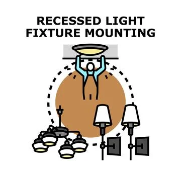 Person installing recessed ceiling light fixture Stock Illustration