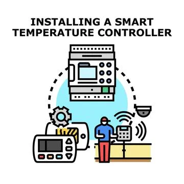 Person installing smart climate control system Illustrazione stock