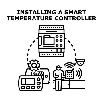Person installing smart climate control system Illustrazione stock