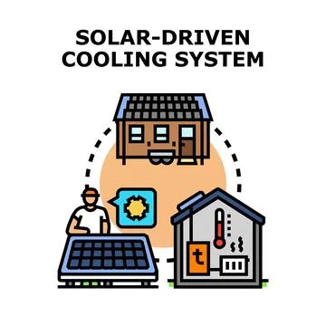 Person installing solar panels for cooling system Stock Illustration