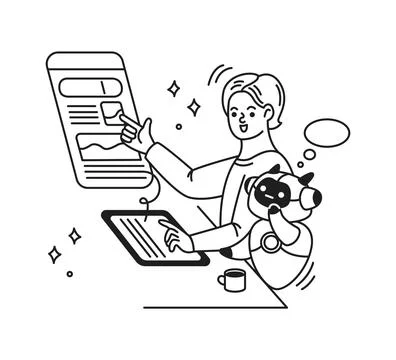 Person Interacting with AI on Digital Interface Stock Illustration