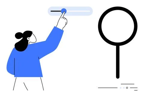 Person Interacting with Browser Search Bar Featuring Large Magnifying Glass Stock Illustration