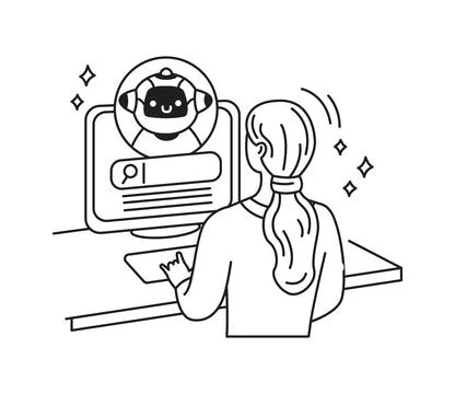 Person Interacting with Chatbot on Computer Screen Stock Illustration