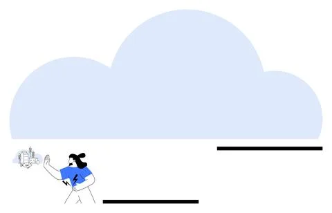 Person Interacting with Cloud Technology Concept in Minimalistic Design 스톡 일러스트