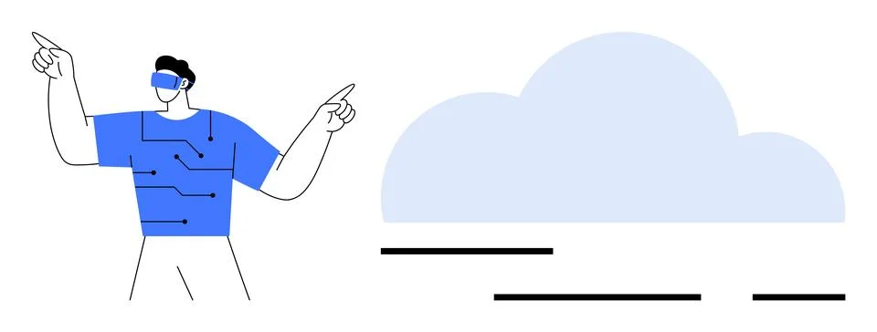 Person Interacting with Cloud Technology using Virtual Reality Stock Illustration