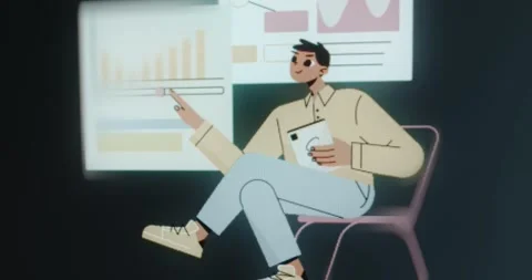 Person interacting with digital charts and data visualizations on a screen Stock Footage 314731116