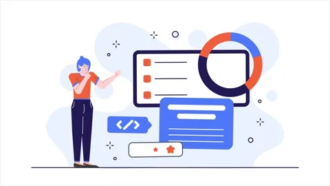 A person interacting with digital elements like charts graph, and code snippets Stock Footage 292951356