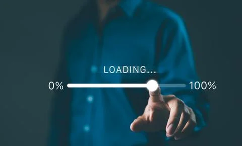 Person interacting with a futuristic loading progress bar interface, Stock Photos
