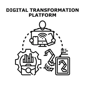 Person interacting with integrated devices and a structured platform, streaml Stock Illustration
