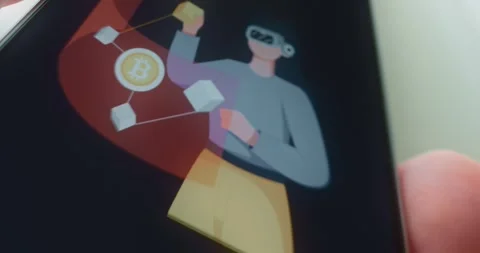 Person interacting with a network of interconnected blocks, Blockchain Stock Footage 313439709