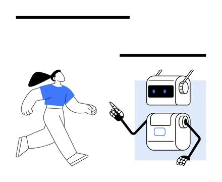 Person Interacting with Robot Technology and Human Collaboration in a Moder.. Stock Illustration