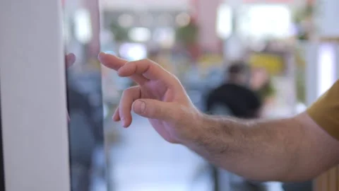 Person interacts with vertical touch screen Stock-Footage 342023588