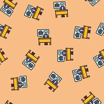 Person at interview table vector seamless pattern 스톡 일러스트
