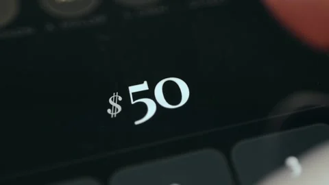 Person introduces a numerical value representing a currency amount Stock Footage 331166499