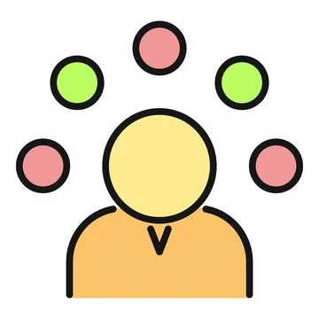 Person juggling multiple tasks with different skills icon Stock Illustration