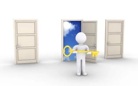 Person with key is offering access to special door Stock Illustration