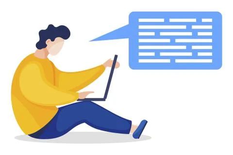 Person with Laptop Do Data Analysis, Speech Bubble イラスト素材