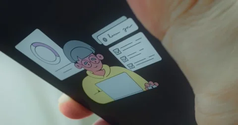 Person with laptop surrounded by graphical elements, presentation Stock Footage 313440847