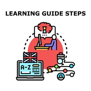Person learning steps via online education guide system 스톡 일러스트