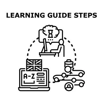 Person learning steps via online education guide system Stock Illustration