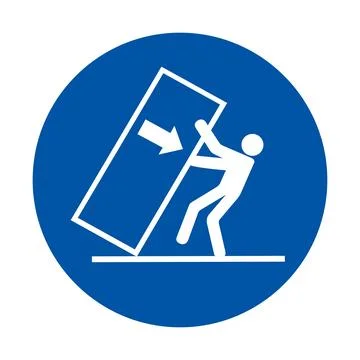 Person Lifting Heavy Object Icon in Blue Circle Sign for Safety Awareness Illustrazione stock