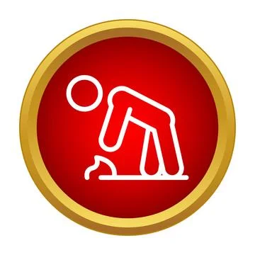 Person lighting fire warning icon in gold circle Stock Illustration