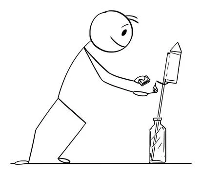 Person Lighting Firework, Vector Cartoon Stick Figure Illustration 스톡 일러스트