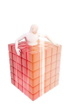 Person locked in a cube Stock Illustration