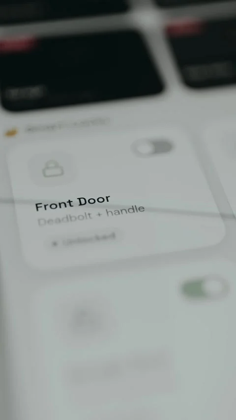 Person locks the Front Door via smart home security app Stock Footage 333387663
