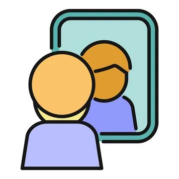 Person looking into mirror symbolizing self reflection Stock Illustration