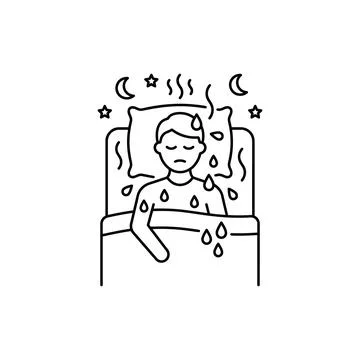 Person lying in bed suffering from night sweats or hormonal imbalance durin.. Stock Illustration