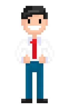 Person Made of Pixels, 8bit Game Character Vector 스톡 일러스트