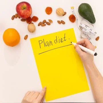 A person makes a diet plan. the concept of healthy eating Stock Photos