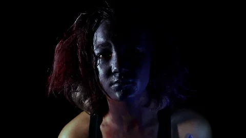 Person in makeup takes direction Stock Footage 123098176