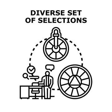 Person making diverse selections with black palette and options Stock Illustration