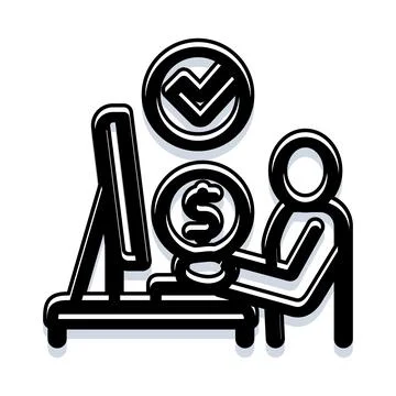 Person making secure online payment on computer using dollar icon イラスト素材