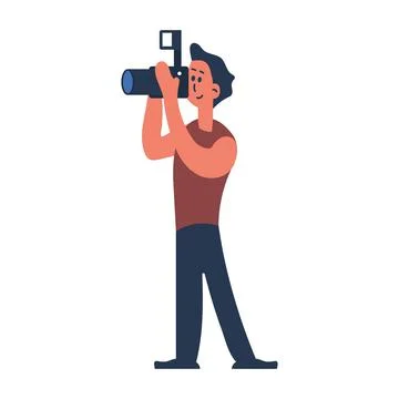Person man with photo camera vector illustration. Male professional photograp Stock Illustration