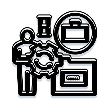 Person managing business workflow process with gearbox icon Illustrazione stock