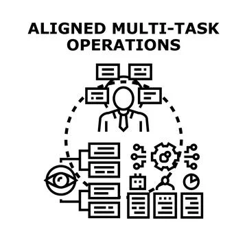Person managing multi task operations, processes, and business tasks Stock Illustration