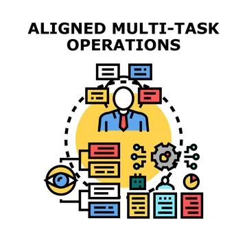 Person managing multi task operations, processes, and business tasks Stockillustratie