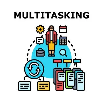 Person managing multiple business tasks and workflow efficiently 库存插图