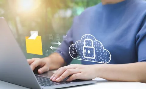 Person Managing Secure Cloud Data Transfer. Stock Photos