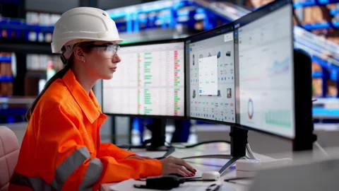 Person Managing Warehouse Logistics On Computer Stock Footage 339170652