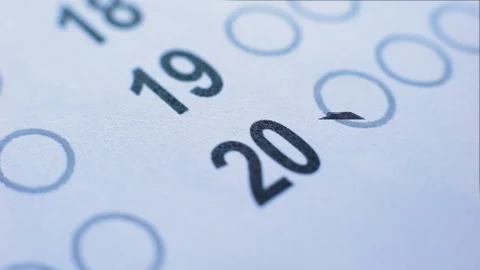 Person marking answer in test, examination at school or statistical survey Stock Footage 97280636