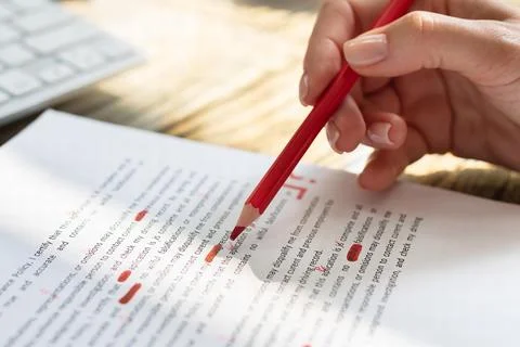 Person Marking Error With Red Marker Stock Photos